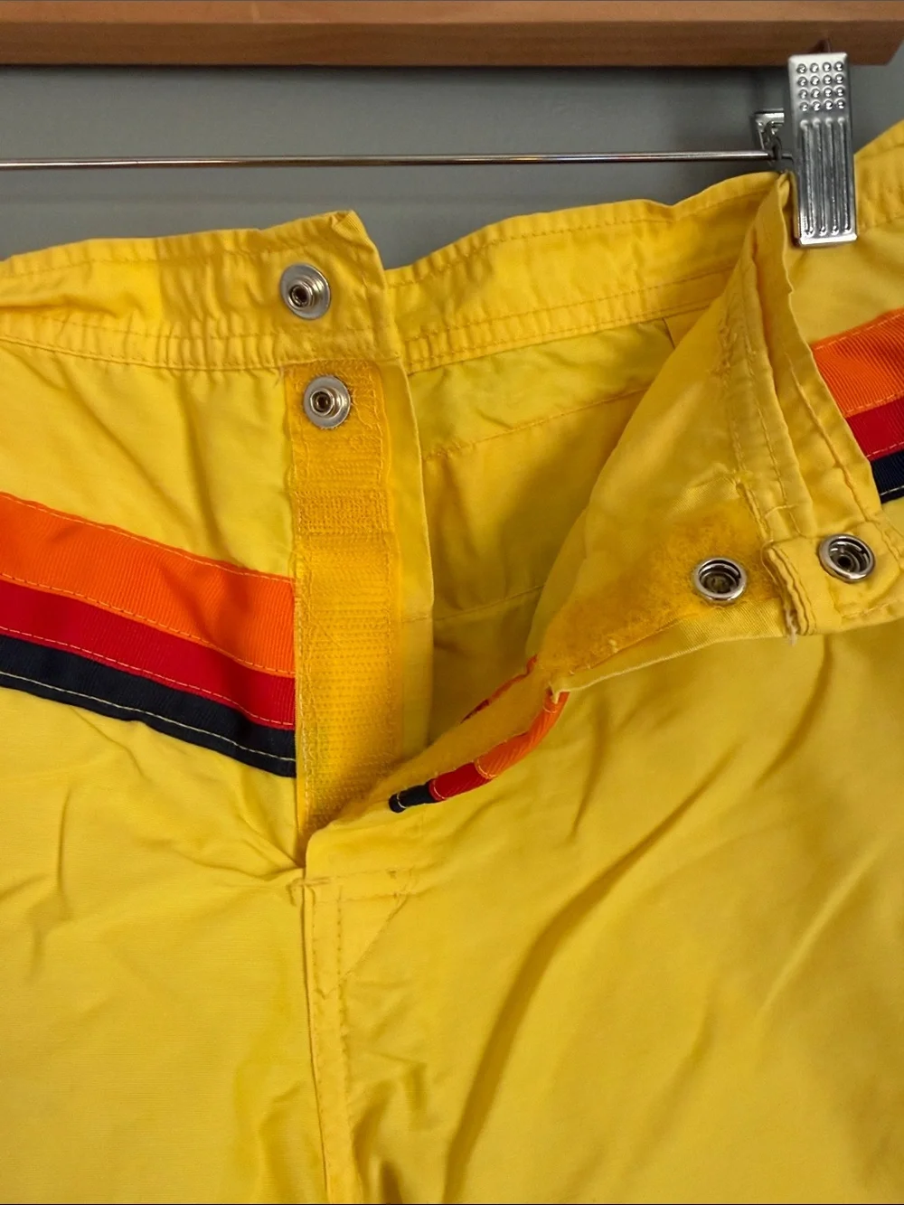 Vintage 70s 80s Ocean Pacific OP Style Yellow Rainbow Stripe Board Shorts M 32”